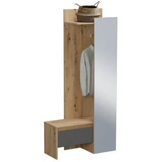Newroom Kompaktgarderobe Canba Kompaktgarderobe Grau Eiche Garderobenständer Flurgarderobe Indust... grau