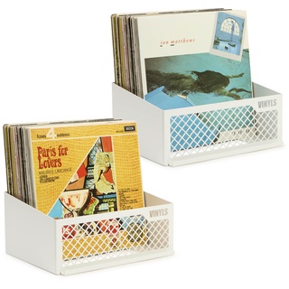 Keep Them Spinning | Vinyl Schallplatten Aufbewahrung Wandregal für 60 LP mit Now Playing Vinyl LP Ständer. (Weiß x 2)