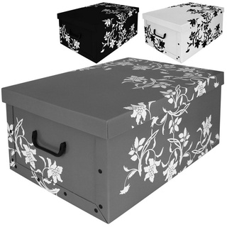 Koopman Aufbewahrungsbox Aufbewahrungskiste 45L Flowers 3 Stück Deckel Blumenmotiv Faltbox (3er Set), Schachtel Aufbewahrung Karton Faltbox Faltkiste Box