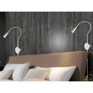 FISCHER & HONSEL LED Leselampe, LED fest integriert, Warmweiß, 2er SET Bett-Leuchten Wand-Montage, Schwanenhals-Lampen dimmbar silberfarben