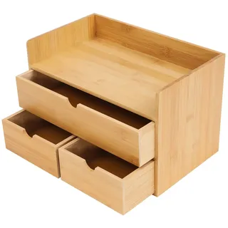 DeeDuud Schreibtisch Organizer Bambus BüRoorganizer Mit 3 Schubladenbox Montagefrei Schreibtischorganizer FüR GegenstäNde Lagern Hxbxt: 30 * 19 * 20cm