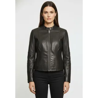 Lederjacke BOSS ORANGE "Saleste Premium Damenmode", Damen, Gr. 36, schwarz (schwarz 001), Obermaterial: 100% Lammleder, unifarben, regular fit, mit Reißverschluss, Jacken, aus fein genarbtem Leder