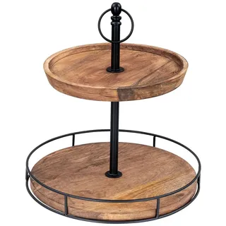 Levandeo® Etagere, Etagere Holz 2 Etagen H38cm Akazienholz Schwarz Natur Servierplatte