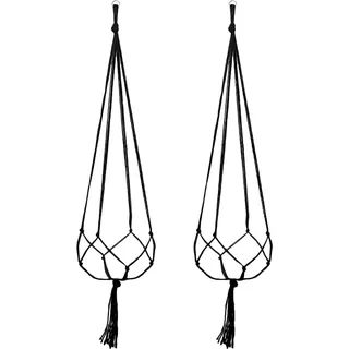 KAREN66 Makramee Blumenampel 2 Stück Boho Deko Baumwollseil Hängeampel Blumentopf Halter Pflanzen Aufhänger für Innen Außen Decken Balkone Wanddekoration, Schwarz (Schwarz, 90cm)