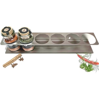 HL-Perfektion-in-Edelstahl Gewürzregal kompatibel für 6x Ankerkraut Korkengläser aus massiven Edelstahl, als Stand oder Hängeregal, Silber, 41x9x6cm