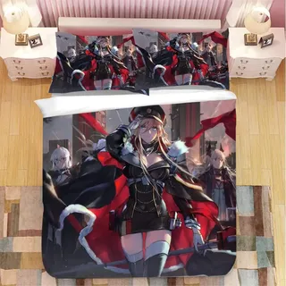 YuZong Azur Lane-Bismarck/Gneisenau Anime Bettwäsche-Sets Cartoon 3D-gedrucktes Polyestergewebe 1 Bettbezug + 2 Kissenbezüge (keine Bettdecke)