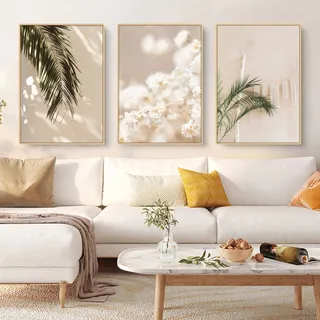Beige Wandbilder 3er Poster Set Moderne Wandbilder Boho Bild Wohnzimmer Poster Vintage Leinwandbilder Wandposter Ohne Rahmen (50x70 cm)