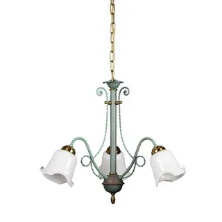 Helios Leuchten Pendelleuchte klassisch vintage Wohnzimmerlampe Jugendstil echt Messing, Hängelampe für Esszimmer, Oberfläche Patina grün 3 x E27 grün