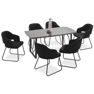 JV Möbel Esszimmer Set Schwarz Holzarbeitsplatte Tisch gepolsterte Stühle), Sitz