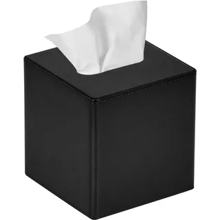 GOLRANLYE Taschentuchbox Quadratisch, PU-Leder Moderner Kosmetiktücher Box Halter für Badezimmer Schlafzimmer Esszimmer oder Büro(Schwarz)