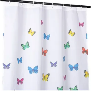 ANRO Duschvorhang FASTY Schmetterlinge Anti-Schimmel Polyester Badewanne Vorhang Breite 240 cm (Packung, 1-tlg., Duschvorhang inkl. Aufhängeringe), robuster Vorhang Stangenaufhängung 240x200cm Frühlingsdesign Bunt bunt 240 cm x 200 cm