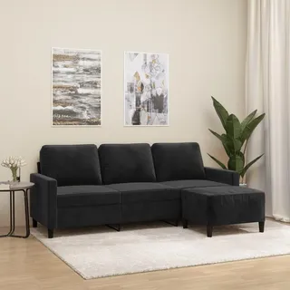 Mengtu 3-Sitzer-Sofa mit Hocker Sofa Couch Loungesofa Relaxsofa Gästesofa Polstersofa Dopplesofa Ecksofa Sofa Chaise Longue für Wohnzimmer Schlafzimmer Gästezimmer Schwarz 180 cm Samt