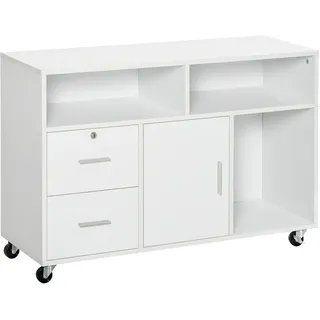 HOMCOM Bürocontainer mit Rollen, Aktenschrank, Büroschrank, Sideboard, Badezimmerschrank für Büro, Küche, Schlafzimmer, Wohnzimmer Spanplatte, Weiß, 100 x 35 x 65 cm