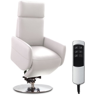 Cavadore TV-Sessel Cobra mit 2 E-Motoren und Aufstehhilfe / Elektrischer Fernsehsessel mit Fernbedienung / Relaxfunktion, Liegefunktion / bis 130 kg / L: 71 x 112 x 82 / Echtleder Weiß