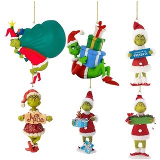 Reddomm 6pc Weihnachtsdeko Grinch Weihnachtsbaum Geschmückt Rolly Toys Anhänger Weihnachtsbaumschmuck für Adventkalender fröhliche lustige Puppen Ornamente für Weihnachtsbaum