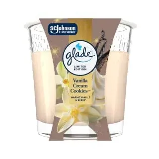 Glade Kerze Vanilla Cream Cookies, 112 g, Limited Edition, süßer Gebäckduft, ideal für gemütliche Abende und winterliche Atmosphäre