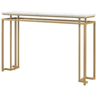 COSTWAY Konsolentisch schmal, Marmor, Flurtisch mit Metallrahmen, 120cm Gold goldfarben