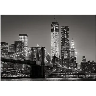 WallArena - Vlies Fototapete New York Skyline Nacht Schwarz Weiß Stadt 254x184 cm - Fototapeten - Tapeten - für Wohnzimmer Schlafzimmer - Vliestapete Wandtapete Tapete 3D Effekt- inkl. Kleister
