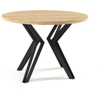 GRAINGOLD Loft Runder  Ausklapbar Tisch 100 cm Briana - Holz und Metall, Loft - Lofttisch, Klapptisch, Wohnzimmer - Craft Eiche