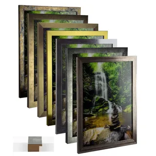 myposterframe Bilderrahmen Vintage Juno 50 x 75 cm Holz MDF Größenwahl 75 x 50 cm Farbwahl hier: Silberglanz Vintage mit Kunstglas klar 1 mm