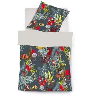 fleuresse Bettwäsche Fleuresse Mako-Satin Bettwäsche 135x200 Fische Korallen Meer Sea Wende, Mako-Satin, 2 teilig grau