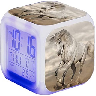 Wecker Pferde Tier Alarm LED Beleuchteter Wecker Digital mit Nachtlicht Night Glowing Wecker mit Licht Anzeige Zeit Geburtstagsgeschenke für Kinder (12)