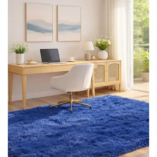 ROHATIM Teppich Wohnzimmer 200 x 300 cm Blau Waschbar Rutschfester Hochflorteppich Kinderzimmer Schlafzimmer Flauschiger Teppiche