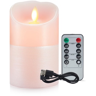 Wiederaufladbar LED Kerzen, LED Kerzen USB Aufladbar, LED Kerzen Aufladbar mit USB Kabel, Rosa LED Kerzen mit Fernbedienung&Timer Funktion, Flammenlose Kerzen für Weihnachten, Party Dekoration-12.5cm