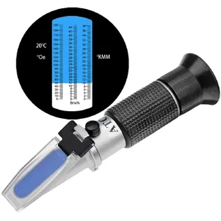 HHTEC Winzer Refraktometer 0-190 °Oechsle 0-44%Brix 0-38 KMW mit ATC, Wein Refraktometer für Winzer, Most, Bier, Obst und Frucht, zur Messung des Zuckergehalts, inkl. Deutscher Anleitung