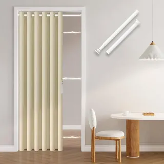 Türvorhang 201 x 130 cm, cremeweiß, Magnetverschluss, Teleskopstange, für Schlafzimmer