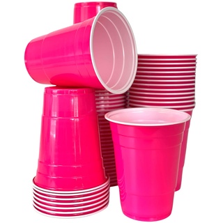 MYBEERPONG ® 50 Pinke Trinkbecher 16 oz (437 ml) | Bierpong Becher Set für Party, Geburtstag & Festival | Plastikbecher robust und wiederverwendbar
