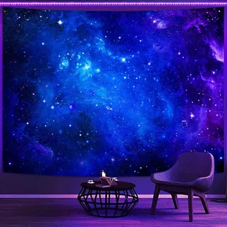 Faxdong Wandteppich, Galaxie-Universum, Weltraum, Schwarzlicht, Sternenhimmel, mysteriöser Nebel, Sterne, Decken-Wandteppiche für Schlafzimmer, Hintergrund, Wanddekoration, 152,4 x 203,3 cm