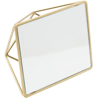 Home Details Freistehender geometrischer Kosmetikspiegel, horizontal oder vertikal, für Make-up und Rasur, Tischplatte, Satin-Gold