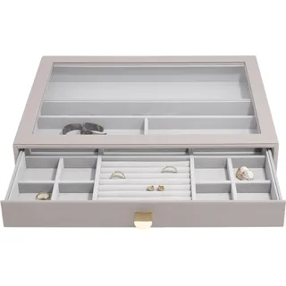 Stackers Schmuckkästchen supersize 16-Fächer taupe mit Schublade und Glasdeckel