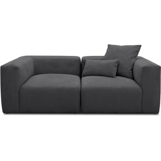DOMO. collection Modulsofa Malia, 2 Sitzer, Bigsofa, 2er Couch, Cord Sofa, 216 cm breit in weichem Cord anthrazit