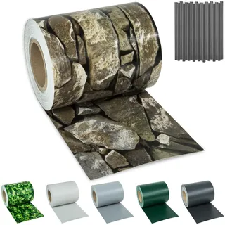 tectake® Sichtschutzfolie, Sichtschutzstreifen mit Befestigungsclips, Windschutz, Sonnenschutz, Sichtschutzmatte für Balkon, Garten, Terrasse, für Stabmattenzaun und Zaunelemente - 35 m, Steinoptik