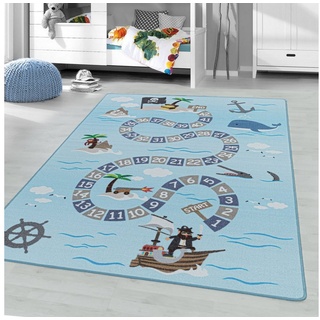 Kinderteppich Spielteppich Kinderteppich Kinderzimmer Kurzflorteppich Piraten, Miovani blau 100 cm x 150 cm