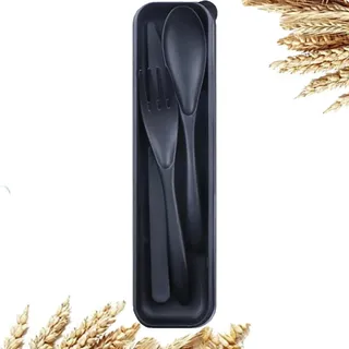 Plastik Besteck Mehrweg Set, 1 Set Reise Besteck mit Etui, Camping Besteck set, Tragbare Utensilien, für Lunchbox, Schule, Picknick, Reisen, Camping oder den täglichen Gebrauch (Schwarz)