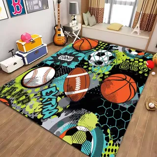 Fußball Teppich Jungen Jugendzimmer, Gaming Zimmer Möbel Gamer Teppich, Teppich Gaming, Teppich Gamer Junge, Gamer Football Teppich Jungen Flanellteppich Gaming-Stuhlteppich, 140x200 cm,Color2