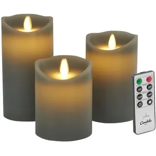 candela lights by lc home LED Kerzen 3er Set 7,5x10/12,5/15 cm grau