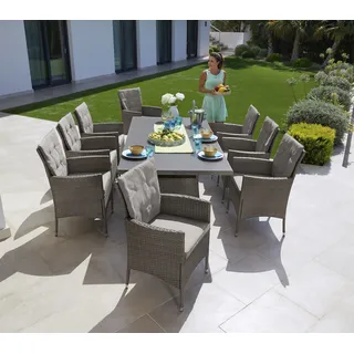 Garten-Essgruppe KONIFERA "Mailand" Sitzmöbel-Sets grau (grau, braun) Outdoor Möbel 8 Sessel, Tisch 200x100 cm, Polyrattan Bestseller