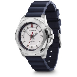 Victorinox Damen-Uhr I.N.O.X. V, Damen-Armbanduhr, analog, Quarz, Wasserdicht bis 100 m, Gehäuse-Ø 37 mm, Armband 18 mm, 68 g, Weiß/Blau