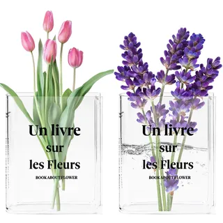 SPEACOUR 2 Stück Buchvase für Blumen buchvase Transparente Buch Vase Acryl Tulpenvase Book Vase Acrylvasen in Buchform Klare Blumenvase Bücherregal Deko Bookshelf Decoration Dekobücher für Blumen