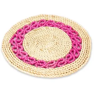 NaDeco Tischset aus Maisstroh, rund, Durchmesser ca. 30 cm, in 4 Farben erhältlich Platzdecken Platzsets Platzset Platzmatten Deko-Untersetzer Unterlagen für Teller Tisch-Matten, Farbe:Muster pink