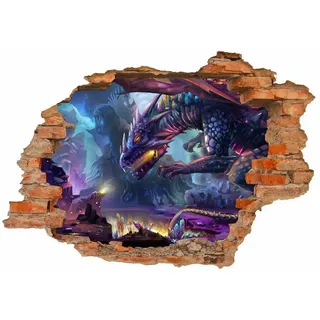 nikima Wandtattoo 097 Wandtattoo Drache Fantasy - Loch in der Wand - 1250 x 870 mm (PVC-Folie), in 6 vers. Größen bunt 125 cm x 50 cm x 87 cm