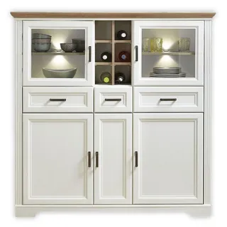 Stella Trading Highboard 143 x 150 x 42 cm Weiß / Pinie hell / Artisan Eiche Optik