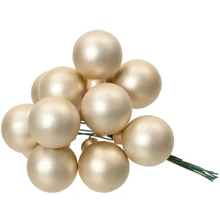 Decoris Weihnachtskugeln am Draht Glas 2cm x 12 Stück Spiegelbeeren Mini Champagner Elfenbein Creme matt, Beige