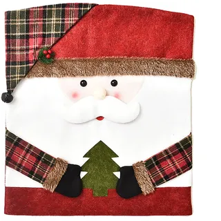 TITA-DONG 3er-Pack Weihnachtliche Stuhlrückenbezüge, Weihnachtsmann, Schneemann, Rentier, Stuhlschutz, Schonbezüge mit Karierten Mustern, Stuhlüberzug für Küche, Hotel, Urlaub, Party, Dekoration