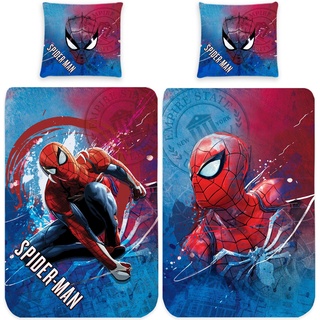 Spider Man Kinder-Bettwäsche New York 135 x 200cm + 80 x 80cm - 100% Baumwolle Linon/Renforcé Homecoming Spiderman Marvel Avengers Endgame Bettzeug Bettbezug deutsche Größe Reißverschluss