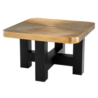 Casa Padrino Luxus Couchtisch Messingfarben / Schwarz 64 x 64 x H. 40 cm - Luxuriöser Wohnzimmertisch mit Tischplatte im Baumscheiben Design - Luxus Wohnzimmermöbel